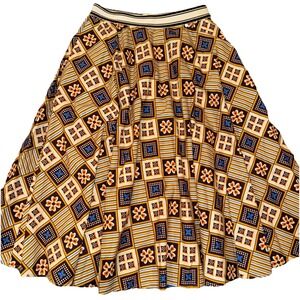 NIU Vintage Brown Flowered Boho‎ Midi Skirt Elastic Waist Festival Small Italy